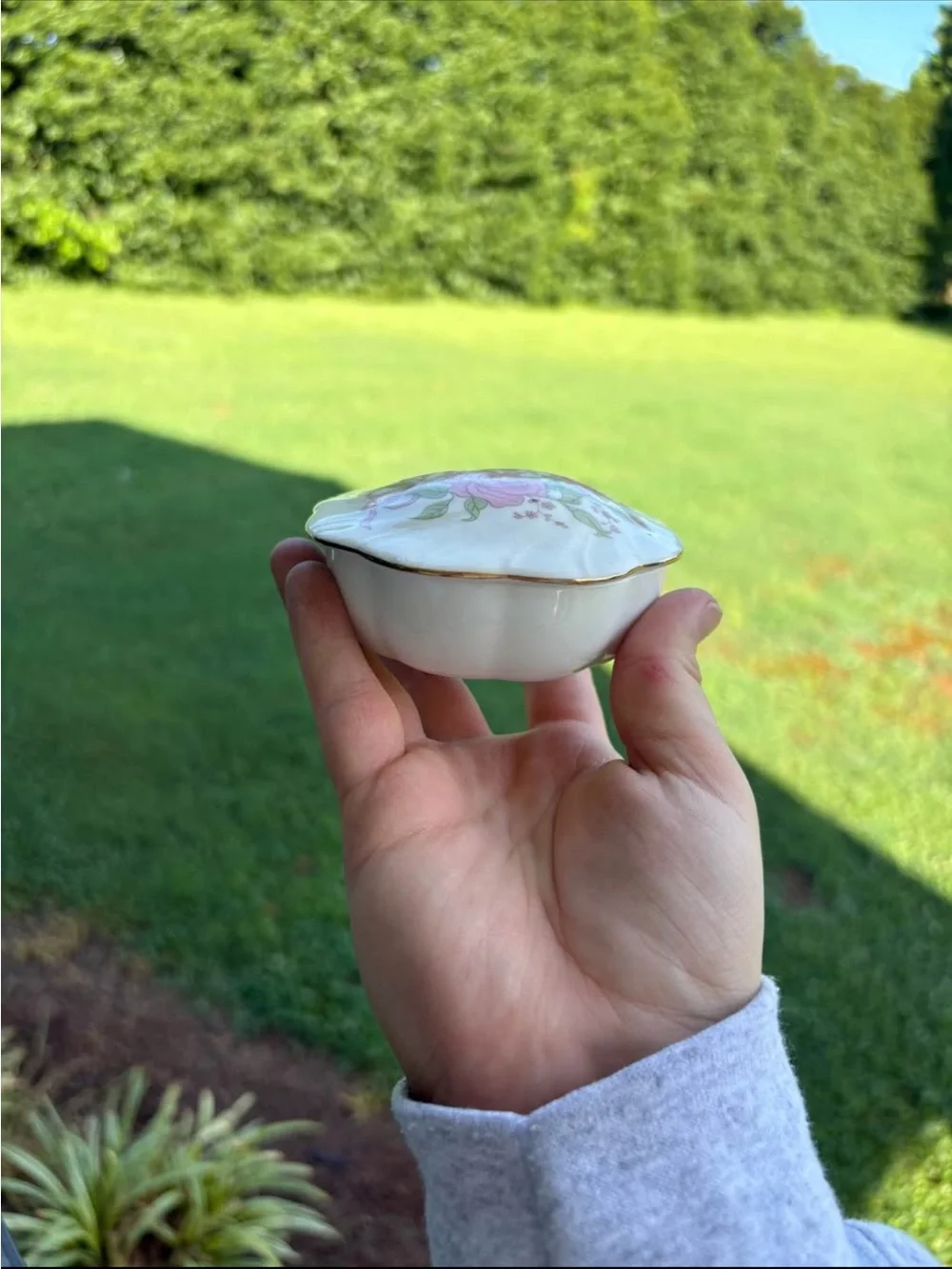 Vintage Floral Porcelain Trinket Dish - Pink Rose Motif